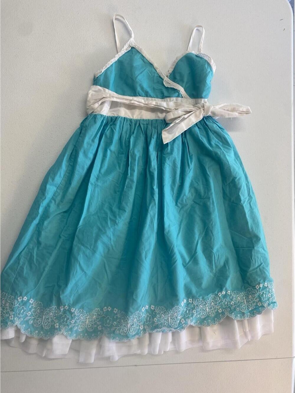 The Children's Place Dress Girl's Sleeveless A-Line Sz 8 Blue Teal Ruffle Hem